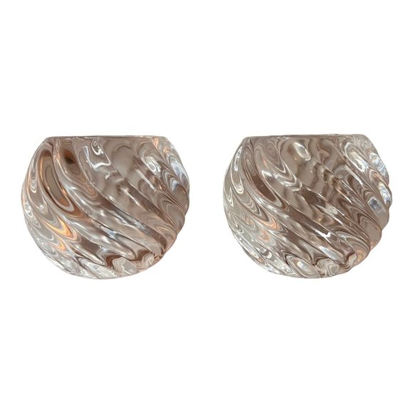 Set of 2 Partylite P0463 Illusions Swirl Glass Votive Candle Holders Clear - Picture 5 of 13